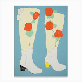 A Painting Of Cowboy Boots With Red Flowers, Pop Art Style 4 Canvas Print