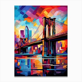 Brooklyn Bridge New York City II, Vibrant Modern Abstract Painting Canvas Print