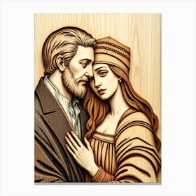 Couple In Love Wood Carving Canvas Print