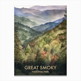 Great Smoky National Park Watercolour Vintage Travel Poster 4 Canvas Print
