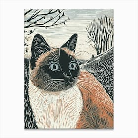 Birman Cat Relief Illustration 1 Canvas Print