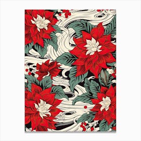 Great Wave With Poinsettia Flower Drawing In The Style Of Ukiyo E 4 Canvas Print