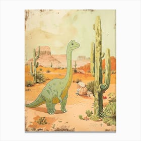 Dinosaur In The Desert With Cactus Storybook Watercolour 1 Canvas Print