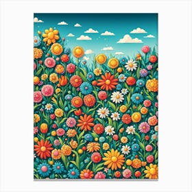 Cartoon Flower Garden Background Canvas Print