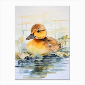 Mixed Media Duckling In The Pond Canvas Print