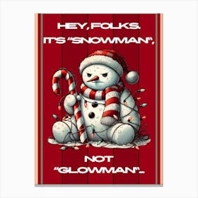 Red Grumpy Winter Snowman Canvas Print