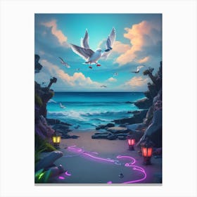 Seagulls On The Beach Canvas Print