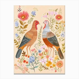 Folksy Floral Animal Drawing Turkey 2 Canvas Print