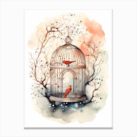 Snowy Bird Cage 2 Canvas Print