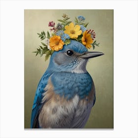 Bluebird With Flower Crown Canvas Print