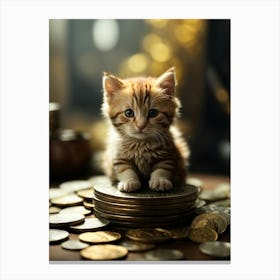 Kitten Sitting On A Stack Of Coins Canvas Print