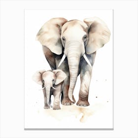 Elephant And Baby Watercolour Illustration 3 Canvas Print
