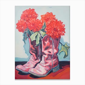 A Painting Of Cowboy Boots With Red Flowers, Fauvist Style, Still Life 2 Canvas Print