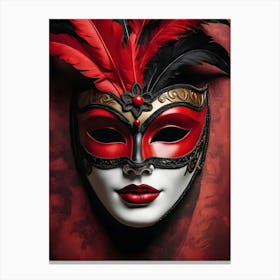 A Woman In A Carnival Mask, Red And Black (24) Canvas Print