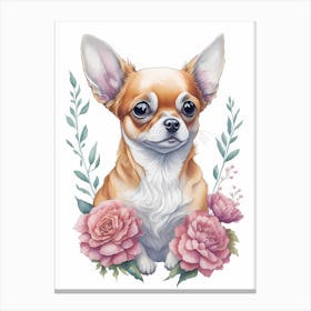 Cute Floral Chihuahua Dog Portrait Painting (6) Canvas Print