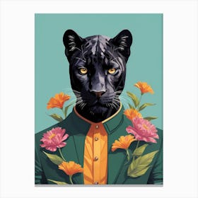 Floral Black Panther Portrait In A Suit (30) Canvas Print