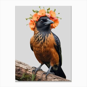 Crow With Flowers 1 Canvas Print