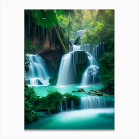 Erawan Falls, Thailand Realistic Photograph  (1) Canvas Print