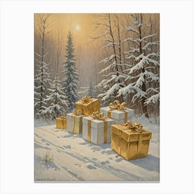 Christmas Presents In The Snow Canvas Print