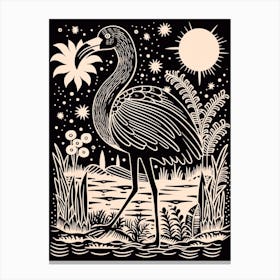 B&W Bird Linocut Flamingo 3 Canvas Print