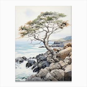 San In Coast In Tottori, Japanese Brush Painting, Ukiyo E, Minimal 2 Canvas Print