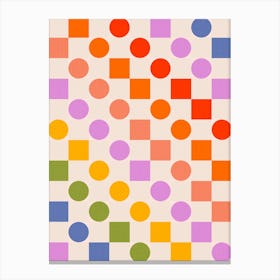 Bold and Playful Check and Dots Pattern - Rainbow colours Canvas Print