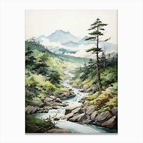 Yatsugatake Mountains In Yamanashi, Japanese Brush Painting, Ukiyo E, Minimal 3 Canvas Print