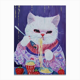 Cute White Cat Pasta Lover Folk Illustration 4 Canvas Print