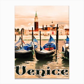 Venice, Gondolas On City Port Canvas Print