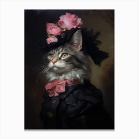 Rococo Style Painting Of A Black Cat 1 Canvas Print