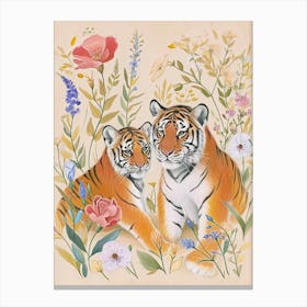 Folksy Floral Animal Drawing Tiger 3 Canvas Print