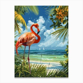 Greater Flamingo Celestun Yucatan Mexico Tropical Illustration 5 Canvas Print
