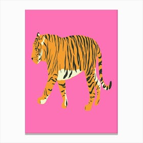 Tiger On Pink Background Canvas Print