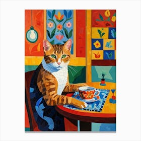 Cat At The Table Canvas Print