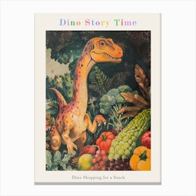 Dinosaur Grocery Shopping Storybook Style 3 Poster Canvas Print
