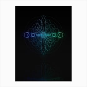 Neon Blue and Green Abstract Geometric Glyph on Black n.0286 Canvas Print