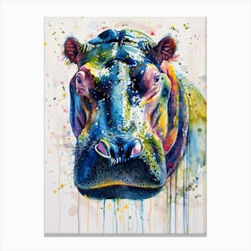 Hippopotamus Colourful Watercolour 1 Canvas Print