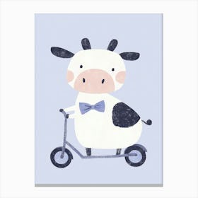 Funny Kids Art Cow On a Scooter Canvas Print