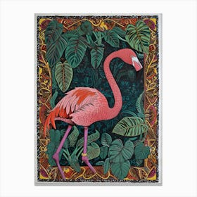 Greater Flamingo And Philodendrons Boho Print 1 Canvas Print