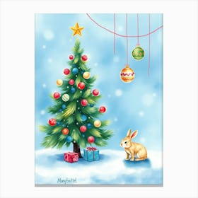 Christmas Tree With Bunny Canvas Print