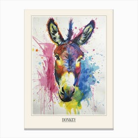 Donkey Colourful Watercolour 2 Poster Canvas Print