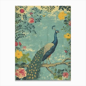 Vintage Blue Peacock Wallpaper Style 1 Canvas Print