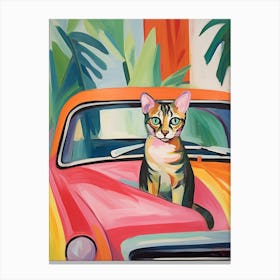 Chevrolet Bel Air Vintage Car With A Cat, Matisse Style Painting 0 Canvas Print