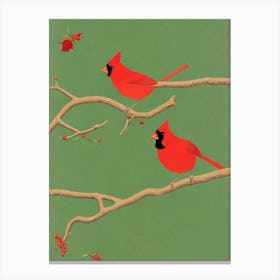 Northern Cardinal Midcentury Illustration Bird Canvas Print