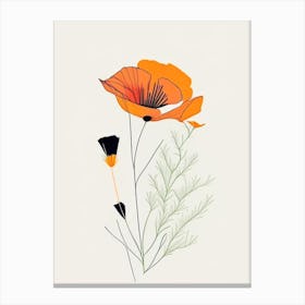 California Poppy Spices And Herbs Minimal Line Drawing 5 Canvas Print