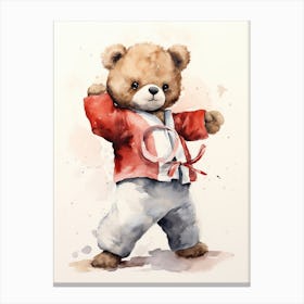 Taekwondo Teddy Bear Painting Watercolour 3 Canvas Print
