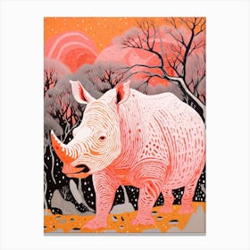 Rhino In The Wild Pink & Orange Geometric 1 Canvas Print