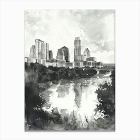 Skyline Austin Texas Black And White Watercolour 2 Canvas Print