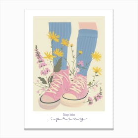 Step Into Spring Illustration Pink Sneakers And Flowers 1 Canvas Print