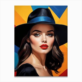 Woman Portrait With Hat Pop Art (81) Canvas Print